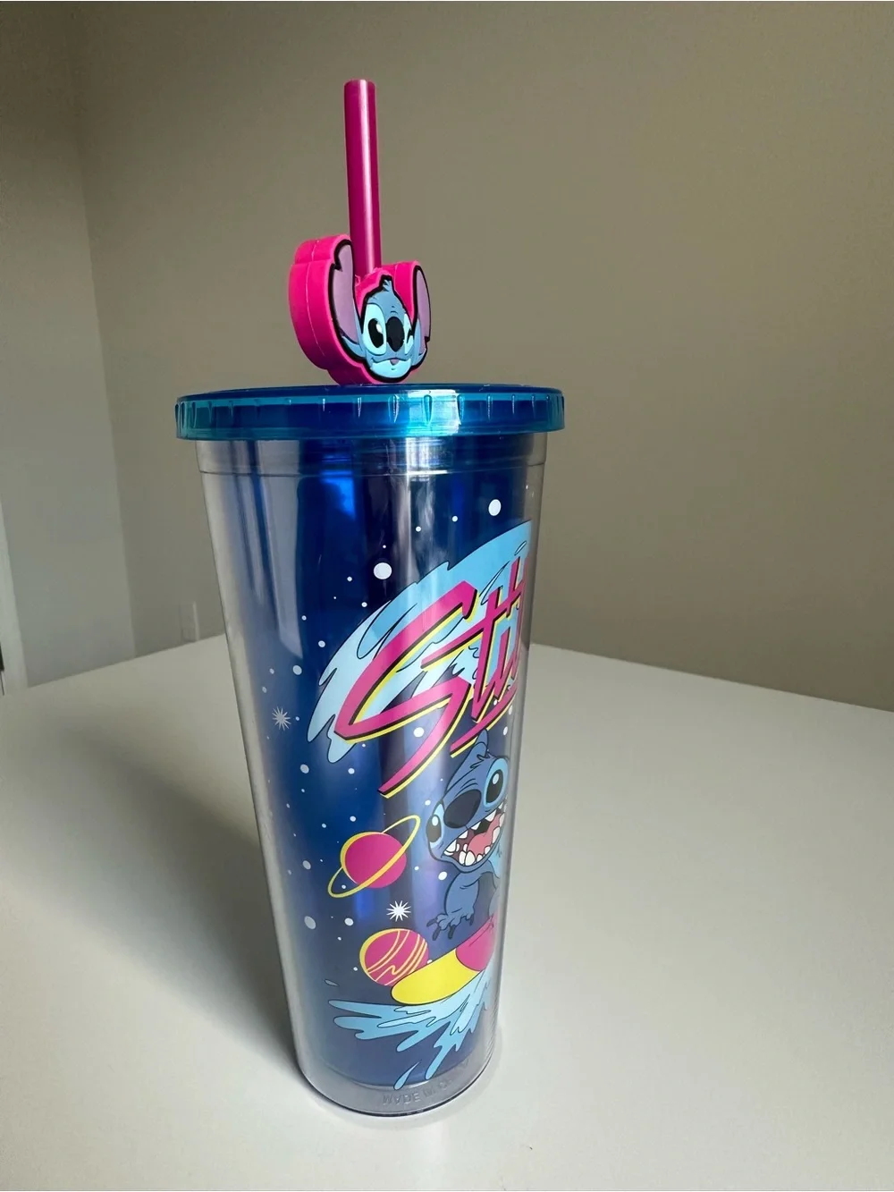 Disney Stitch Tumbler Cup 24oz Stitch Topper Straw Silver Buffalo Lilo & Stitch